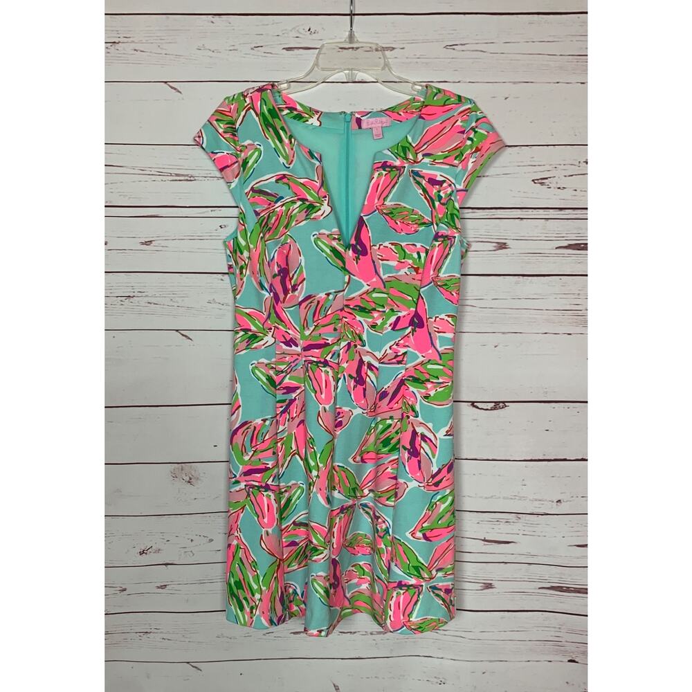 Lilly Pulitzer Women's L Large Blue Pink Floral Tropical Spring Summer Dress